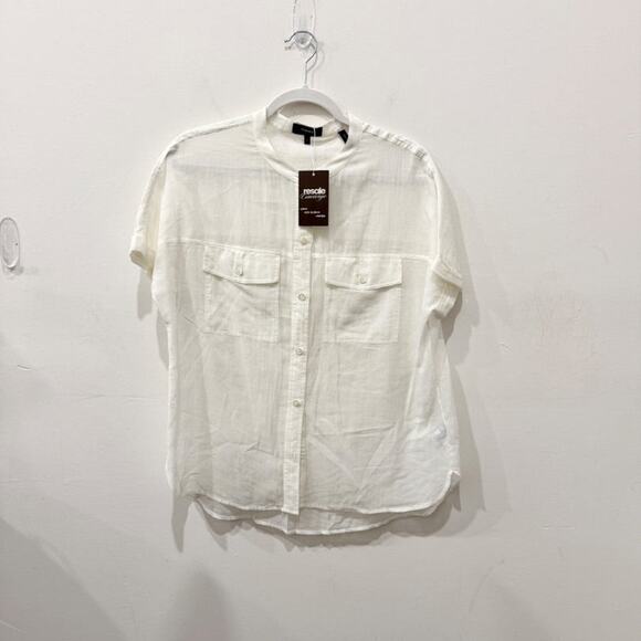 Theory 100% Cotton Short Sleeve Semi Sheer Button-Up Shirt Top White Women's S - Picture 1 of 4